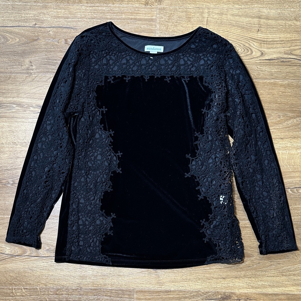 Sundance Black Velvet Lace Long Sleeve Top Medium